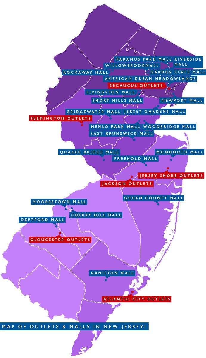 Map of Outlets and Malls in New Jersey